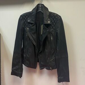 All Saints Quilted Black Leather Jacket